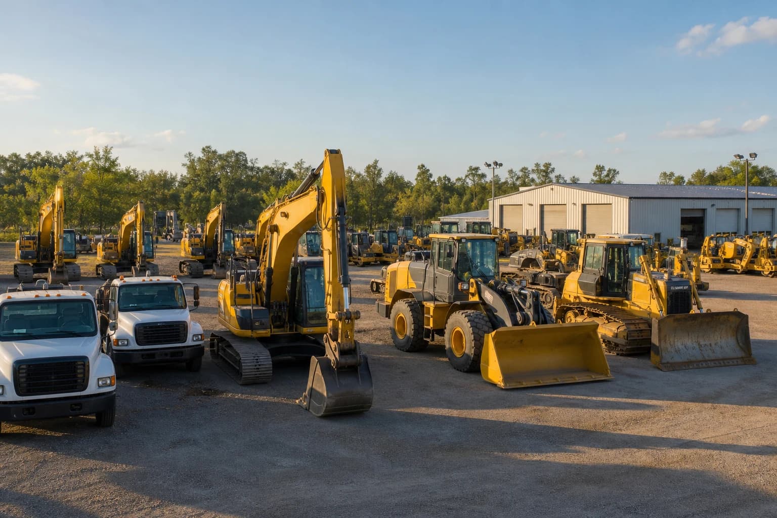 Heavy equipment available from a professional dealership yard